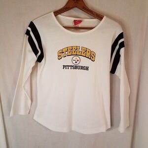 NFL For Her Pittsburg Steelers Womens 3/4 Sleeve Tee Cream/Blk/Gold SZ Med EUC